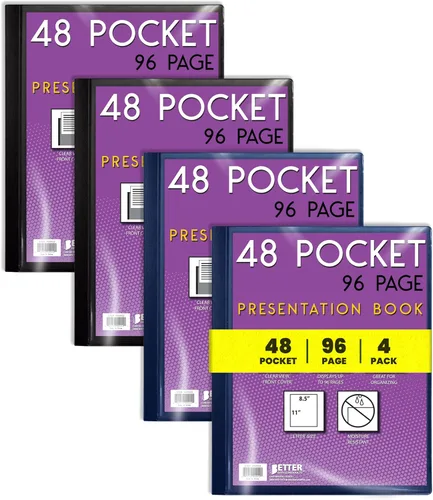 Vista 10 de Better Office Products Libro de presentación encuadernado con 48 bolsillos, con cubierta frontal transparente, 96 páginas protectoras de hojas