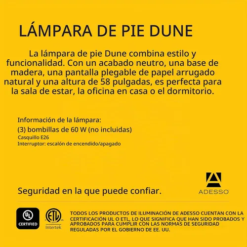 Vista 7 de Adesso Lámpara de pie de tres luces, base de madera natural y brillo ajustable, iluminación perfecta para dormitorio, sala de estar y decoración