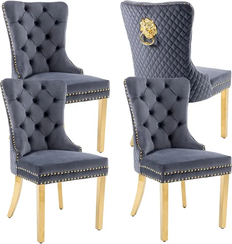 Vista 27 de KCC Juego de 2 sillas de comedor de terciopelo, sillas modernas copetudas Patas de acero inoxidable beige++ plata