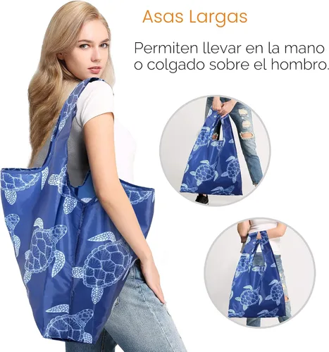 Vista 5 de BeeGreen Bolsas de comestibles reutilizables plegables, paquete de 12 bolsas grandes y bonitas, bolsa de regalo de tela lavable resistente con asas