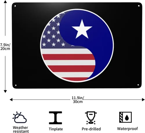 Vista 3 de MULIHU Yin Yang Flag Combination Of America And Bonnie Blue Flag Tin Signs Vintage Metal Sign Iron Painting for Home Bar Coffee Kitchen funny Wall