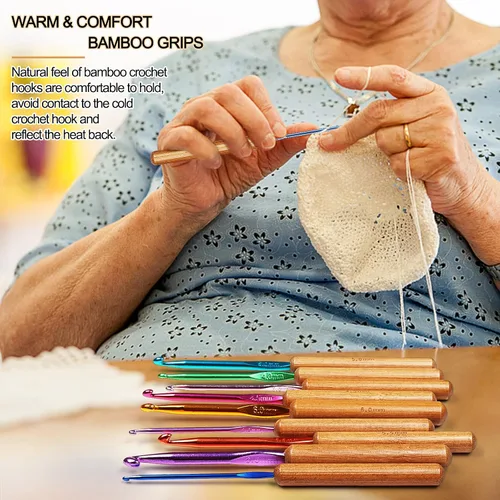 Vista 5 de Coopay Ganchos de ganchillo de bambú con agarre cómodo, kit de ganchillo de 6.7 pulgadas más largas de aluminio para ganchillo, juego de ganchos