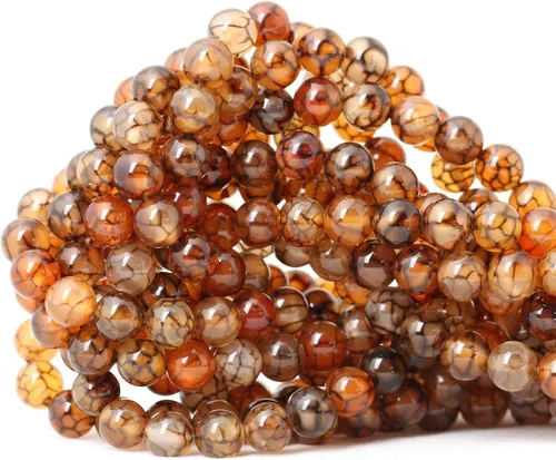 Vista 62 de Cuentas redondas sueltas de ágata estilo antiguo vena de dragón de 6mm, cuentas para diseño de joyas, 60 cuentas Ágata de vena de dragón