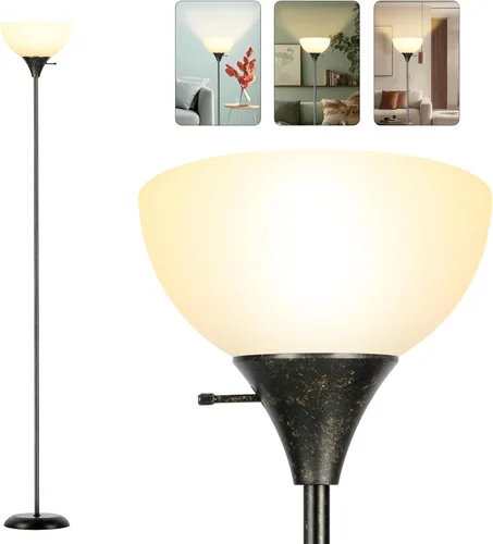 Vista 11 de RISLG Lámpara de pie, lámparas de pie LED para sala de estar, pantalla blanca resistente a las caídas, interruptor giratorio, lámpara alta de metal