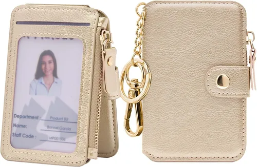 Vista 79 de Cartera con llavero, tarjetero con bloqueo RFID de piel, funda para tarjetas de crédito con cremallera para mujer