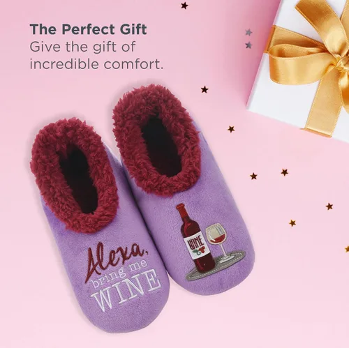 Vista 3 de Snoozies - Calcetines tipo pantuflas combinables, pantuflas de casa para mujer, calcetines mullidos, diseños de animales