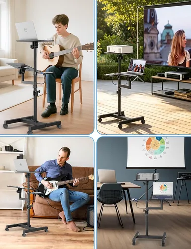 Vista 7 de Soporte para proyector, soporte de trípode para laptop de 2 estantes