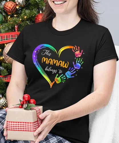 Vista 3 de Camisa personalizada con las manos con nombre de Mamaw Belongs to Grandchildren Regalo personalizado para el día de la madre, Navidad, cumpleaños