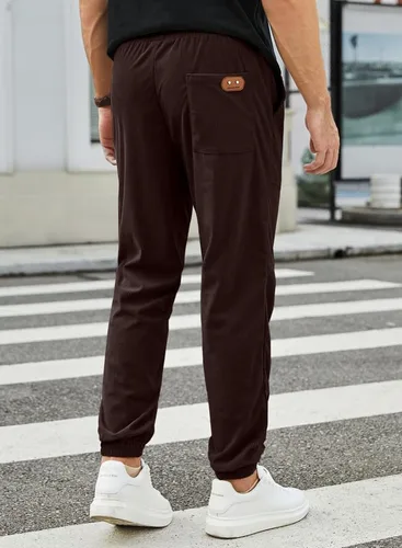 Vista 2 de JMIERR Pantalones de pana para hombre, cintura con cordón elástico, pantalones de deporte cónicos, pantalones cargo pantalones de senderismo