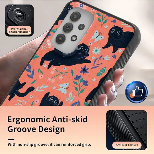 Vista 5 de Funda para Samsung Galaxy A13/A04/A04S/A23/A32 5G con protector de pantalla, parte trasera texturizada de policarbonato duro, diseño de flores