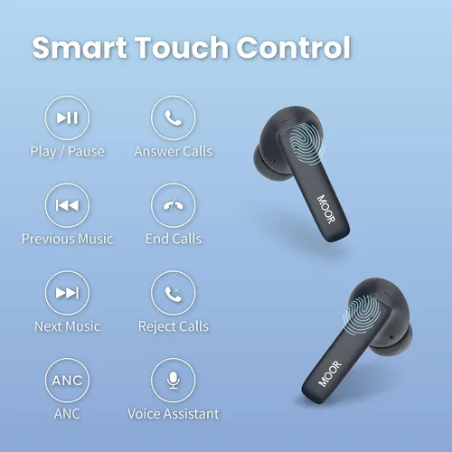 Vista 9 de MOOR Auriculares inalámbricos Bluetooth, auriculares con cancelación de ruido con graves profundos, ANC híbrido, modo de transparencia, IPX5