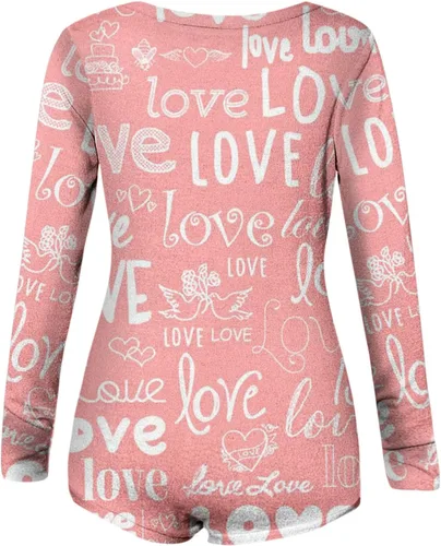 Vista 6 de Womens Sexy Red White Christmas Lingerie Teddy Bodysuit Leotard Long Sleeve V Neck Heart Print Onesie Lingerie Pajama