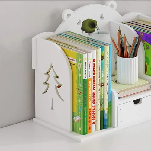 Vista 2 de Estantería pequeña para niños, estantería de escritorio de madera con cajón, organizador de escritorio, organizador de escritorio, estante