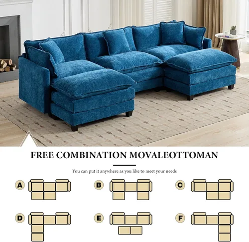 Vista 81 de Sofá seccional modular verde de 111.5", sofás seccionales grandes de 3 plazas para sala de estar, sofá nube oversized de tela chenille con otomana