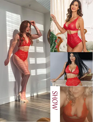 Vista 5 de Avidlove - Conjunto de lencería sexy para mujer calzones de talle alto y brasier baby doll de tirantes delgados