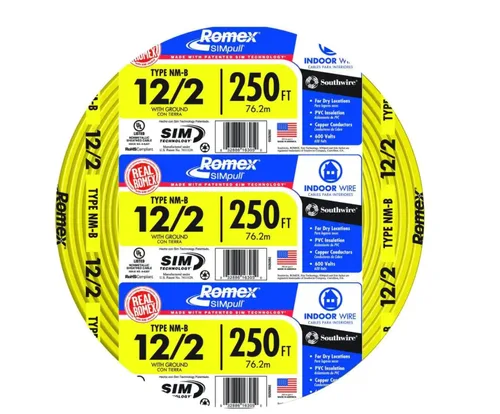 Vista 11 de Southwire Romex marca Simpull cable sólido para interior 12/2 con tierra NMB, bobina de 15 pies - SW# 28828226