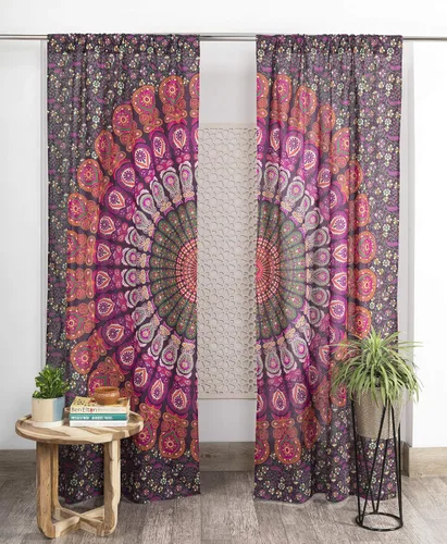 Vista 16 de Popular Handicrafts - Paneles de cortina estilo Indio Hippie Bohemio Hermosa Mandala Multicolor Azul Pavo Real