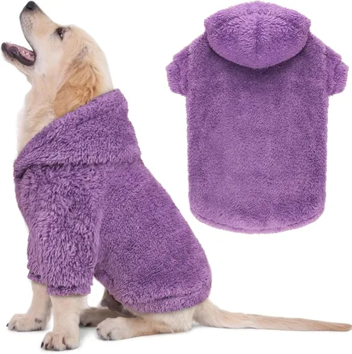Vista 10 de Suéteres de vellón y sherpa para perros pequeños, mullidos, suaves, de doble cara, afelpados, con capucha, negro, XS