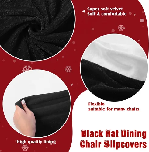 Vista 3 de Peryiter 24 Pcs Christmas Santa Hat Chair Cover Dining Decor, Black