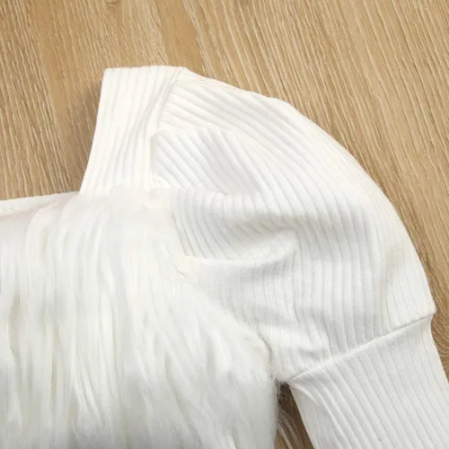 Vista 3 de TBUIALL Conjunto de dos piezas para niñas PrimaveraOtoño Blanco Manga Larga Empalmado Top Irregular PU Falda Bebé