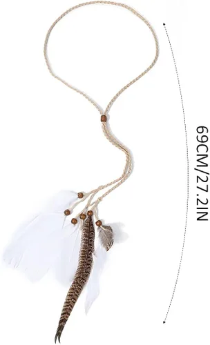 Vista 3 de GORTIN BohoIndian Diadema de plumas indias blancas, diadema gitana hippie, fiesta, disfraz para mujer