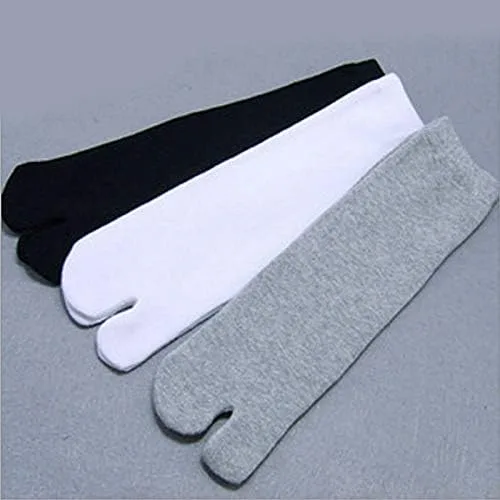 Vista 8 de rosenice 3 pares de calcetines elásticos de algodón Tabi Toe (blanco + gris + negro), Blanco gris negro
