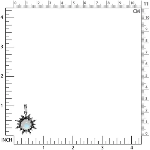 Vista 2 de Silvershake 8mm Cabochon Gemstone 925 Sterling Silver Sun Ray Inspired Solitaire Pendant