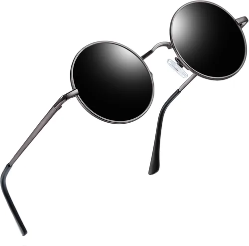 Vista 25 de Joopin Gafas de sol redondas pequeñas Hippie Circle Teashades Traje de protección UV Todo negro