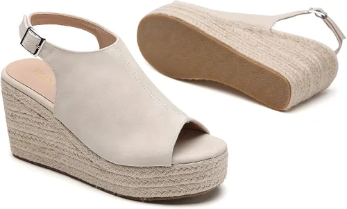 Vista 3 de Tilocow Alpargatas de cuña para mujer, puntera abierta, correa de tobillo, plataforma, sandalias informales elegantes y de viaje