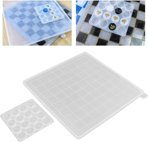 Vista 3 de 2 moldes de ajedrez, moldes de resina de ajedrez internacional, a cuadros de silicona, moldes epoxi, molde de fundición de resina de ajedrez