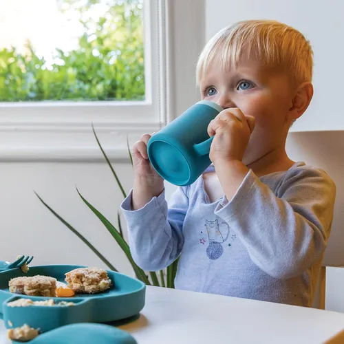 Vista 5 de TUM TUM Taza de entrenamiento para bebés de 3 vías, diseñada con especialista en alimentación, 6.1 fl oz (azul)