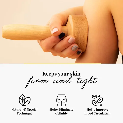 Vista 6 de Tuuli Accesorios - Juego de 4 masajes de madera, incluye rodillo muscular, taza de masaje para celulitis y herramienta de drenaje linfático, ayuda a