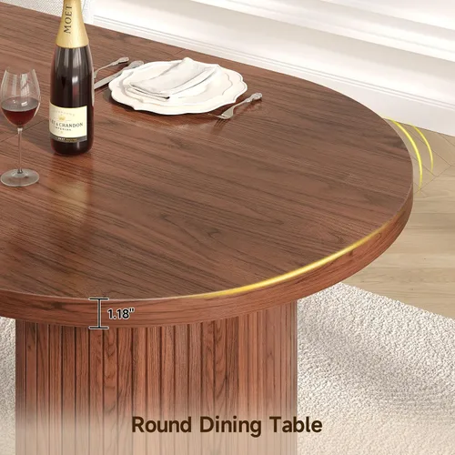Vista 5 de ONBRILL Mesa de comedor de 70.8 pulgadas para 4-6, mesa de comedor ovalada con base de tira de madera acanalada curvada, mesas de cocina modernas