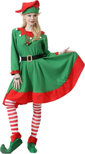 Vista 3 de JLFMYD 13 piezas de disfraz de elfo de Navidad para mujer, accesorio de elfo de Navidad, disfraz de elfo, vestido de mujer