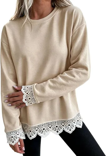 Vista 9 de Fall Sweatshirts for Women Crewneck Scalloped Lace Trim Cute Pullover Tops Lightweight Long Sleeve Polka Dot Sweatshirt,Oversized Leopard Print A
