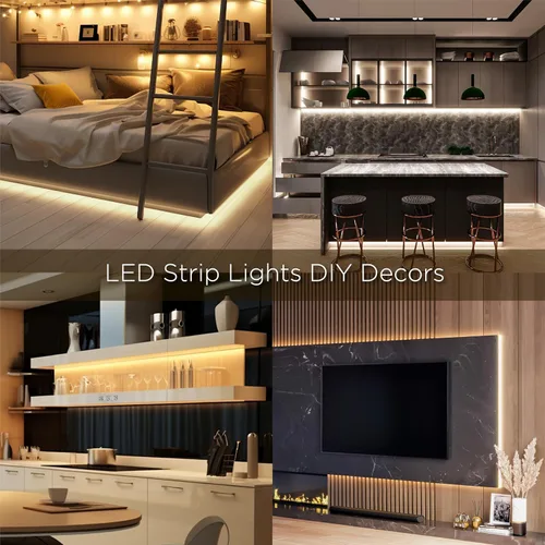Vista 6 de Tira de luces LED, tira de luz LED de 16.4 pies con adaptador ETL de 12 V CC, 4000 K, luz blanca neutra con revestimiento de poliuretano, luces LED