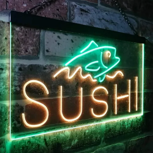 Vista 52 de ADVPRO Sushi Fish Sashimi Restaurant - Letrero de neón LED de doble color, azul y rojo, 12 x 8.5 pulgadas, st6s32-i3334-br