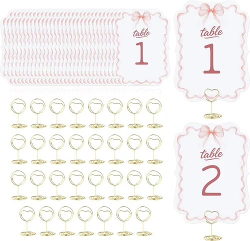 Vista 13 de Tarjetas de números de mesa del 1 al 30 números de mesa de boda azules con soporte, soportes de números de mesa, letreros de mesa de boda a granel