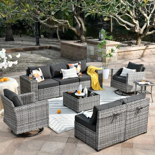 Vista 19 de HOOOWOOO Outdoor Patio Sectional Furniture Sofa Set with Widened Armrest,6 Piece Small Modern Wicker Couch,Modular L Shaped Conversation Seating Set