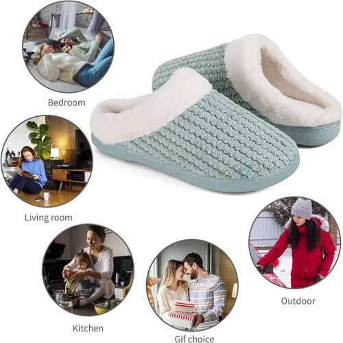 Vista 6 de YALOX - Pantuflas para mujer, cálidas, de espuma viscoelástica antideslizante, cómodas, de algodón para usar en el hogar, dormitorio, interiores