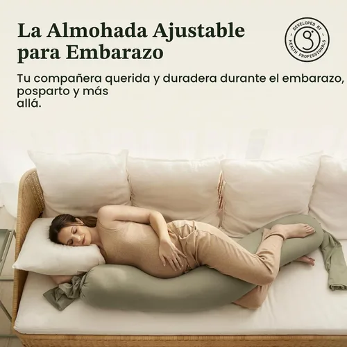 Vista 2 de bbhugme Almohada de embarazo, oliva polvoriento, firmeza y forma ajustables Oliva polvorienta
