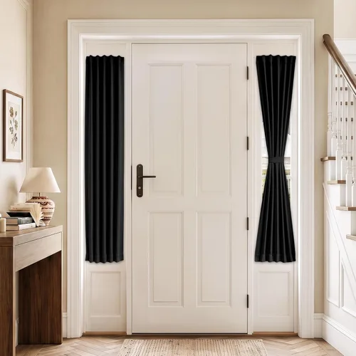 Vista 104 de Vatge Cortinas laterales autoadhesivas para puertas de cristal, sin taladro, extraíble, panel de filtrado de luz, 1 panel, 12 pulgadas de ancho x 60