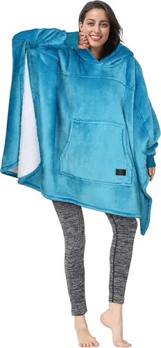 Vista 8 de Tirrinia Manta con capucha de gran tamaño, sudadera con manga de murciélago, acogedora manta Sherpa enorme regalo para mujeres adultas
