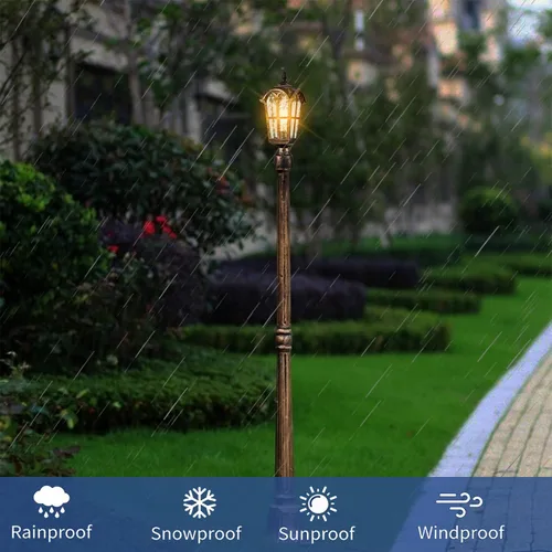 Vista 4 de YUBOLE Luz de poste para exteriores, farol de poste exterior, lámpara de poste de aluminio fundido impermeable con pantalla de vidrio templado