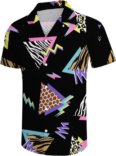 Vista 5 de Camisas geométricas vintage de los años 80 y 90 para hombre, estilo retro, casual, con botones, divertidas camisas de playa de verano