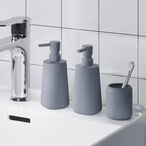 Vista 4 de Uaniar Juego de 2 dispensadores de jabón de baño, dispensador de jabón gris para cocina, pequeños dispensadores de jabón de manos de plástico de 8.5