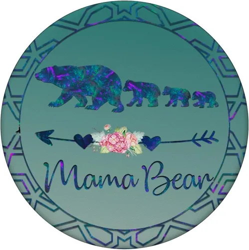 Vista 3 de PopSockets intercambiables con diseño de oso de mamá y tres cachorros, color verde azulado y gris