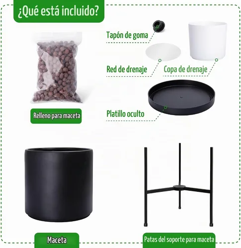 Vista 5 de Macetero moderno con soporte de metal de 8, 10, 12 y 14 pulgadas, para plantas