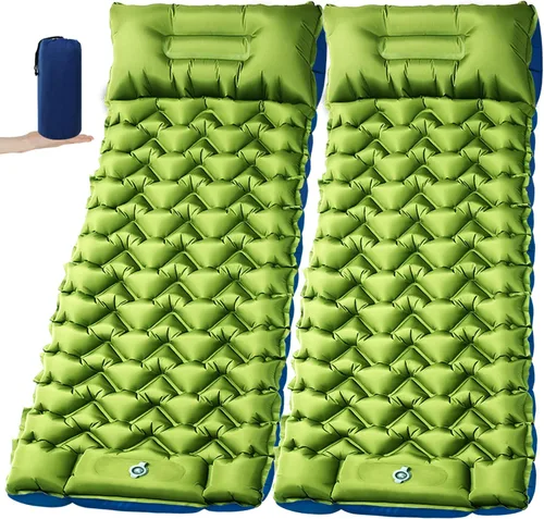 Vista 23 de Colchoneta para dormir, almohadilla de dormir compacta para acampar con almohada bomba de pie integrada, colchoneta inflable para viajes