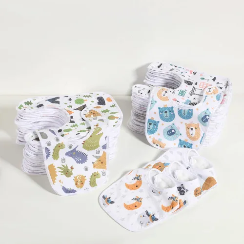 Vista 2 de Paquete de 7 baberos absorbentes de algodón para bebés para babear la dentición